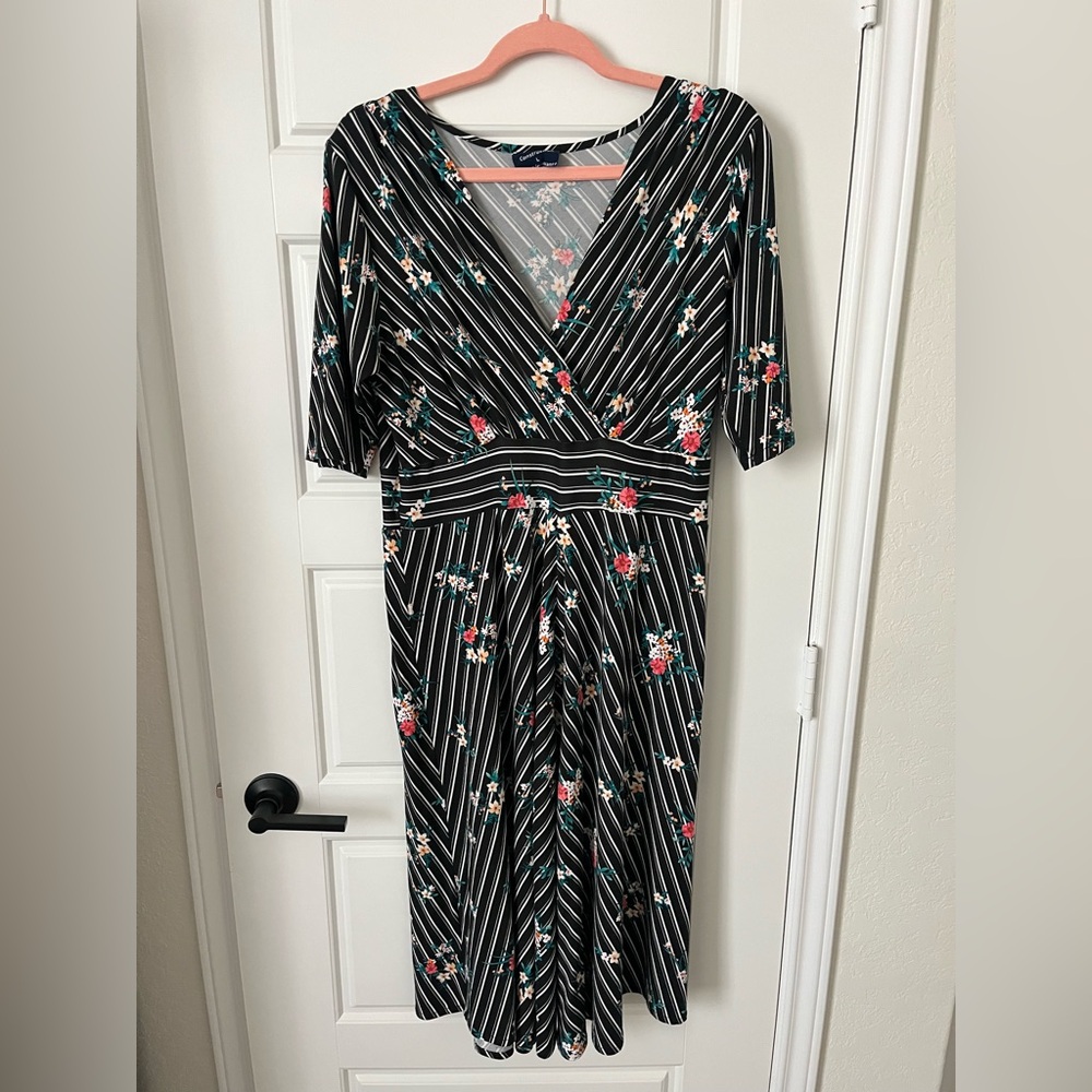 Matrushka Construction - Cleopatra Dress - Large Black & White Striped Floral